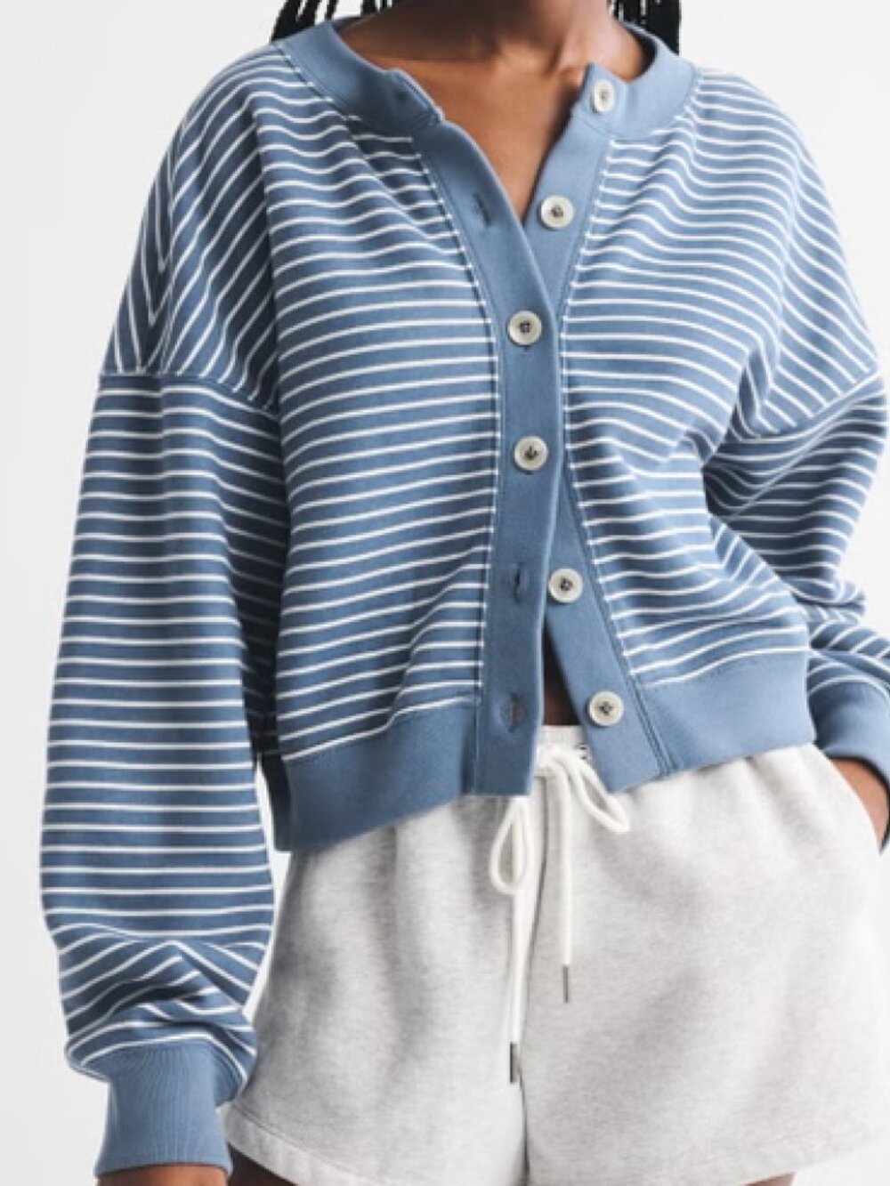 ISO Abercrombie shrunken Sunday crew cardigan blue stripe